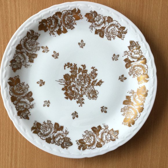 Vintage plates, egg server Porcelain de France gold leaf & flower lot of three - Picture 3 of 8